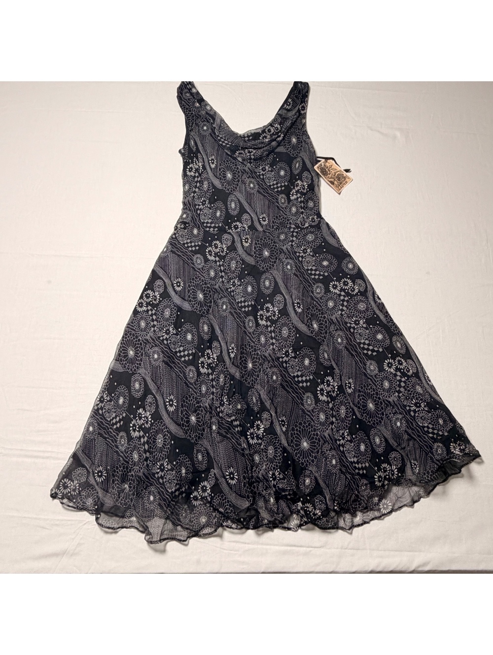 Lapis Black and Gray Floral Pattern Sleeveless Dress Size L